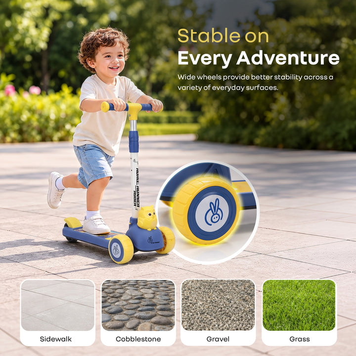 Road Runner Ryder Kids Scooter - PU LED wheels & Multi-Level Height Adjustment - Blue Yellow