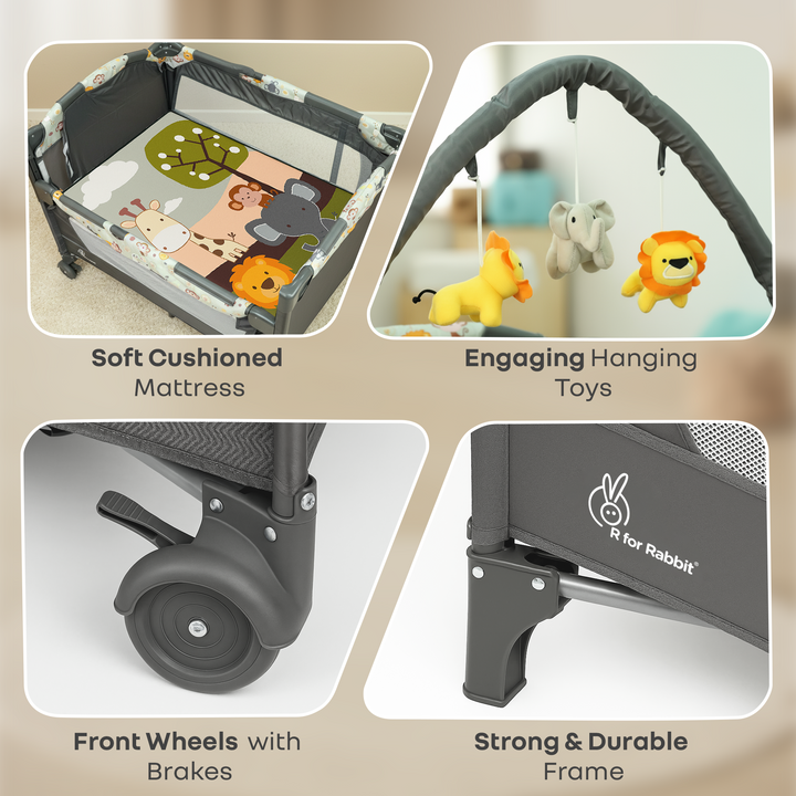 Hide N Seek Bliss Baby Cot - Safe, Cozy & Foldable Cot for Babies 0-3 Years