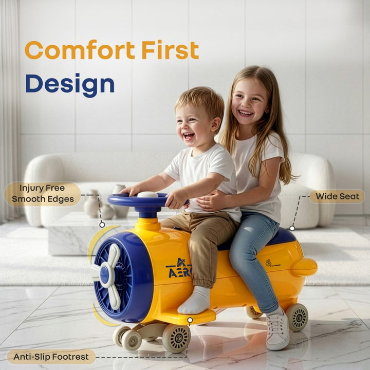 R for Rabbit Iya Iya Aero Ace 2-in-1 Swing Car Ride On for Kids with Toy Storage, Smooth Wheels & ABEC 7 Bearing - Orange Blue