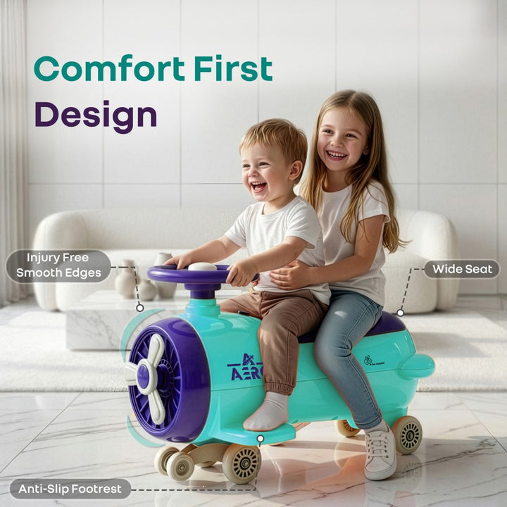 R for Rabbit Iya Iya Aero Ace 2-in-1 Swing Car Ride On for Kids with Toy Storage, Smooth Wheels & ABEC 7 Bearing - Green Purple