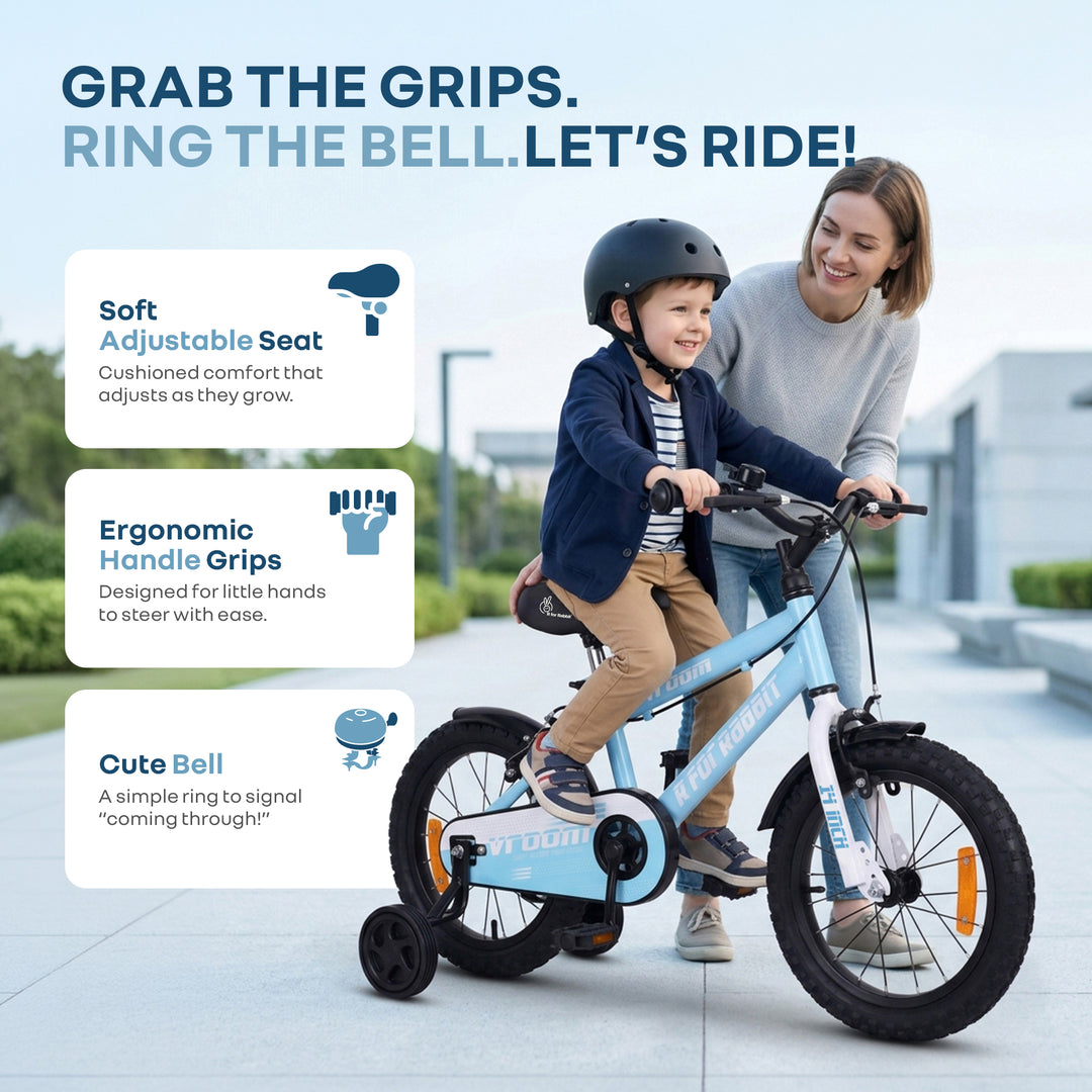 Vroom Bicycle For Kids 14 Inch With 90% Plug and Play For Ease of Installation - Lake Blue