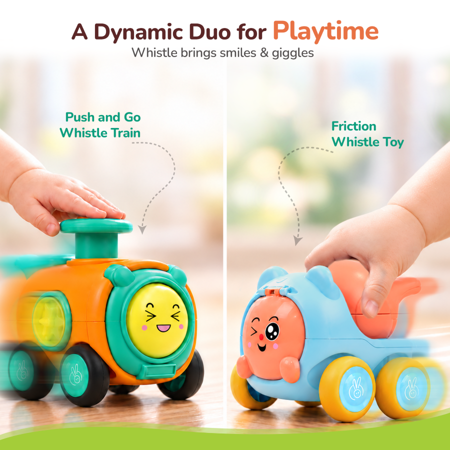 Orapple Whizplay BIS Safety Certified Set of 2 Whistle Toy and Push Toy