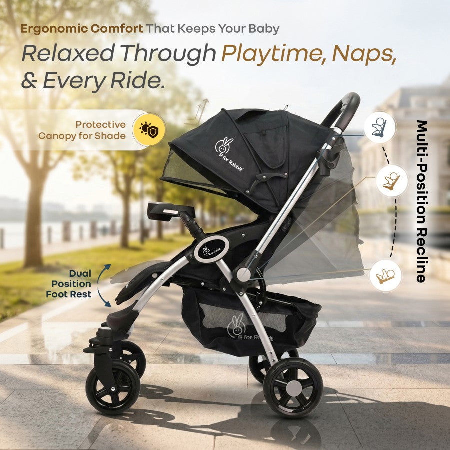 Chocolate Ride Baby Stroller With Personalized Name Plate - Black Grey