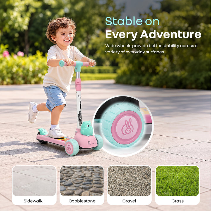 Road Runner Ryder Kids Scooter - PU LED wheels & Multi-Level Height Adjustment - Pink Blue