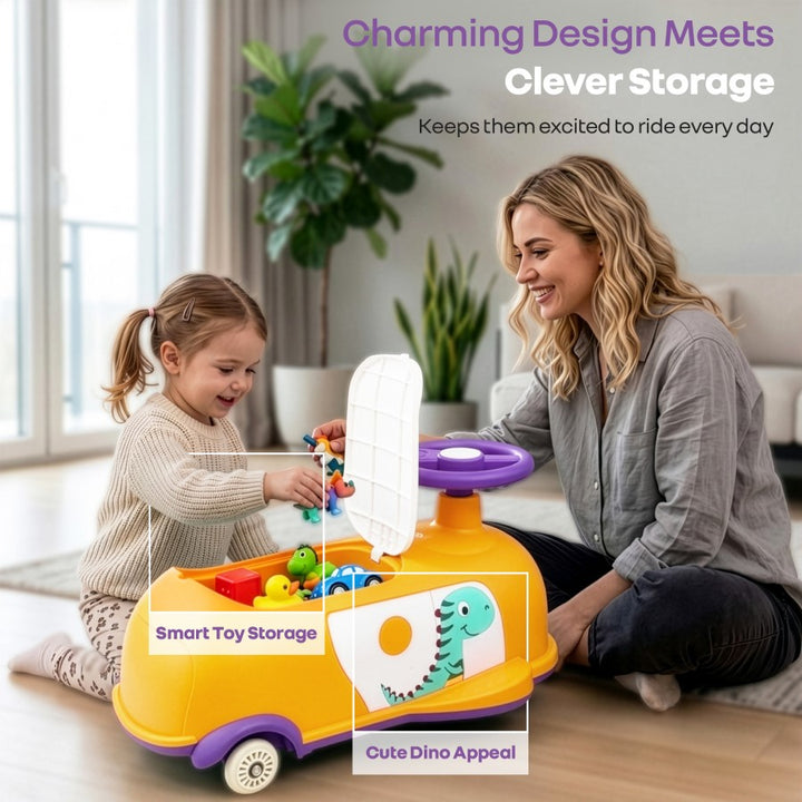Iya Iya Poppy 3 in 1 Kids Ride On Swing Car, Push Ride & Pull Along, Stable Triangular Structure, Inbuilt Toy Compartment Age 2+ Years - Orange Purple