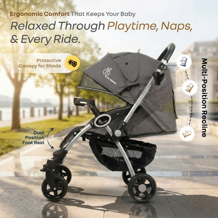 Chocolate Ride Baby Stroller With Personalized Name Plate - Grey Safari