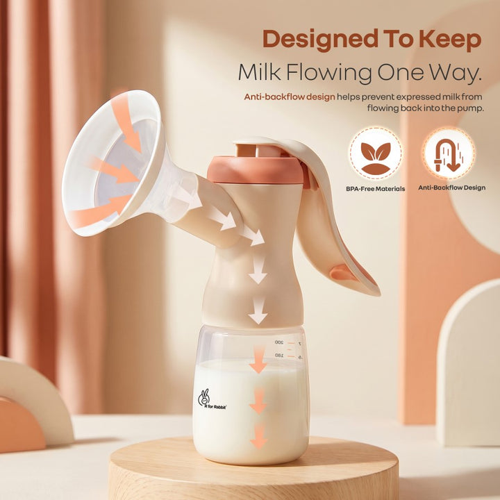 First Feed Comfy Manual Breast Pump with 106° Wide Angle Shield, 2 Adjustable Suction Modes & Anti Back Flow Design BPA Free - Apricot Orange