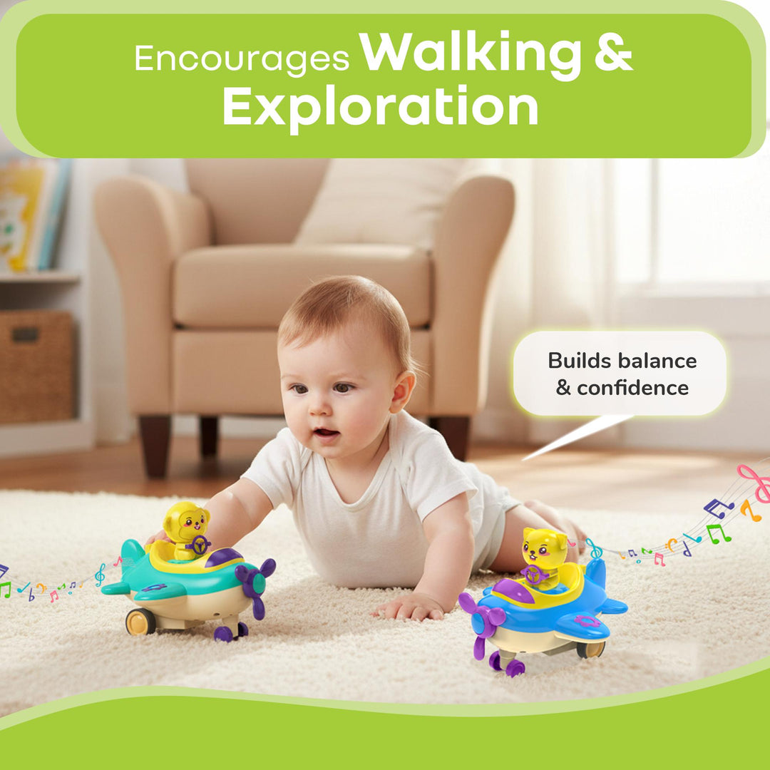 Orapple Aero Rider - BPA-Free, Non-Toxic Baby Airplane Push Toy with Lights & Music (Pack of 2)