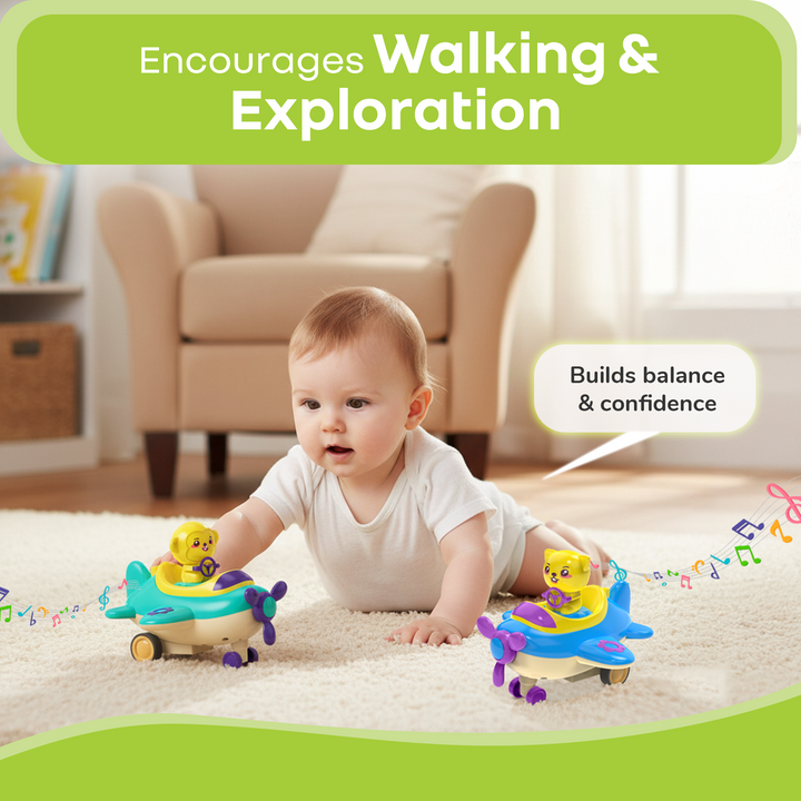 Orapple Aero Rider - BPA-Free, Non-Toxic Baby Airplane Push Toy with Lights & Music (Pack of 2)