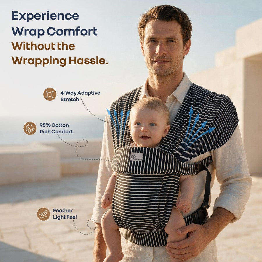 Solo Wrap Flexi Hands-Free Baby Carrier with Dual Carry Positions and 3-Point Support Design – Oxford Blue Stripes