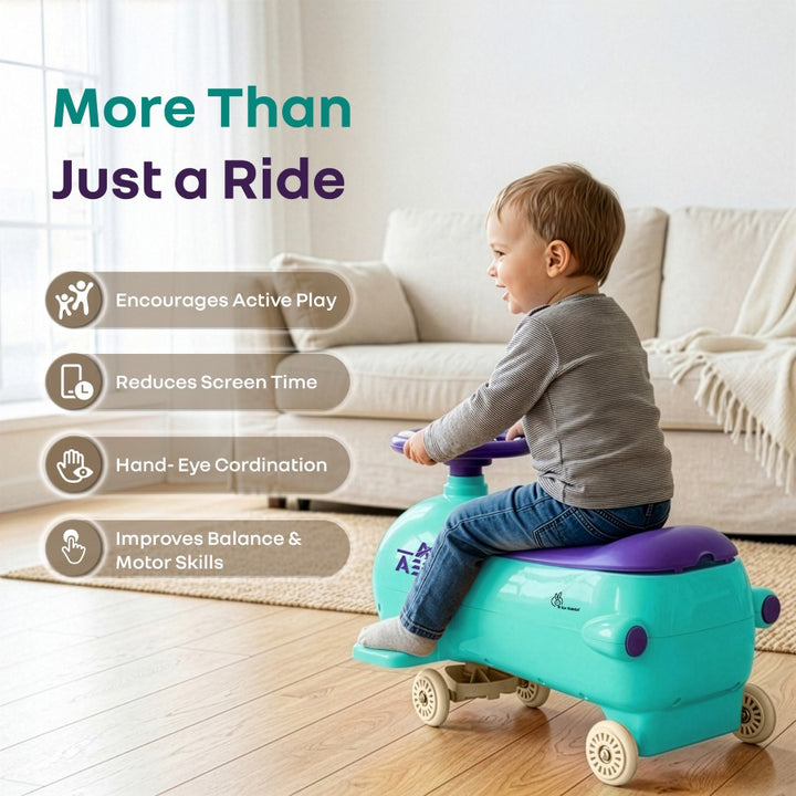 R for Rabbit Iya Iya Aero Ace 2-in-1 Swing Car Ride On for Kids with Toy Storage, Smooth Wheels & ABEC 7 Bearing - Green Purple