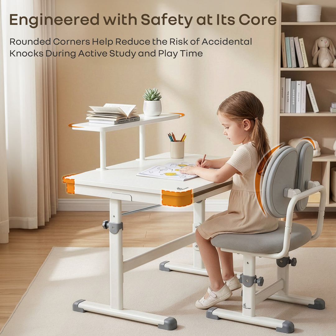 Kiddie Grow Edge Kids Study Table & Chair Set for 3–15 Years, Hydraulic Height Adjustable, Ergonomic Chair, Storage Drawer, Upto 100 kg
