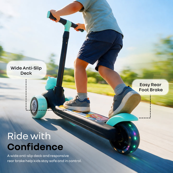 Road Runner Ryder Kids Scooter - PU LED wheels & Multi-Level Height Adjustment - Black Blue