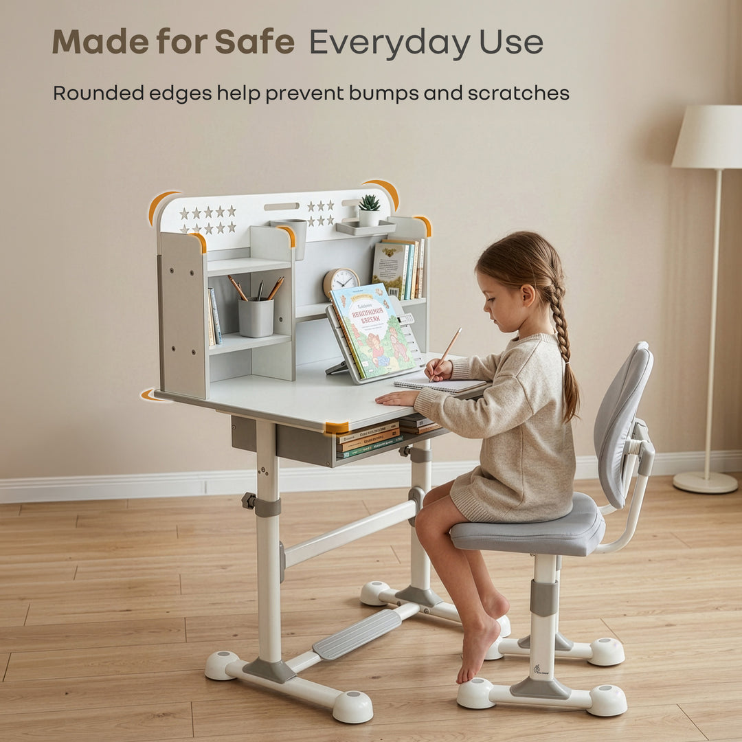 Kiddie Grow Flex Adjustable Kids Study Table with Chair – Ergonomic Desk with Storage Shelves, Drawer, Spacious Tabletop & Height Adjustment for Growing Kids (3–15 Years)