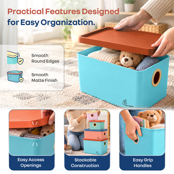 Kiddo Korner Multi Storage Organiser with Lid BPA Free PP Material Set of 4 - Aqua Multi
