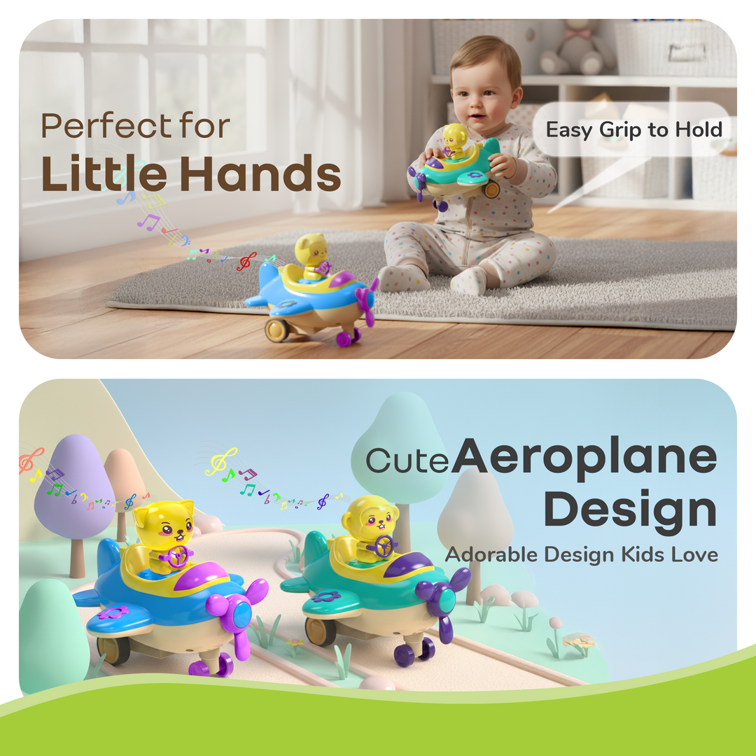 Orapple Aero Rider - BPA-Free, Non-Toxic Baby Airplane Push Toy with Lights & Music (Pack of 2)