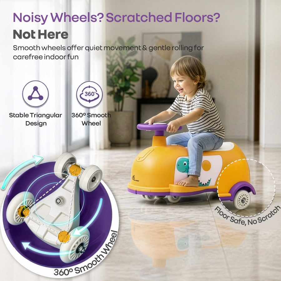 Iya Iya Poppy 3 in 1 Kids Ride On Swing Car, Push Ride & Pull Along, Stable Triangular Structure, Inbuilt Toy Compartment Age 2+ Years - Orange Purple