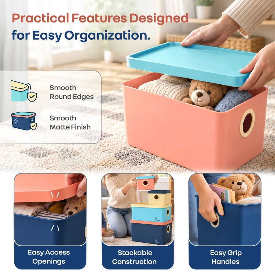 Kiddo Korner Multi Storage Organiser with Lid BPA Free PP Material Set of 4 - Indigo Multi