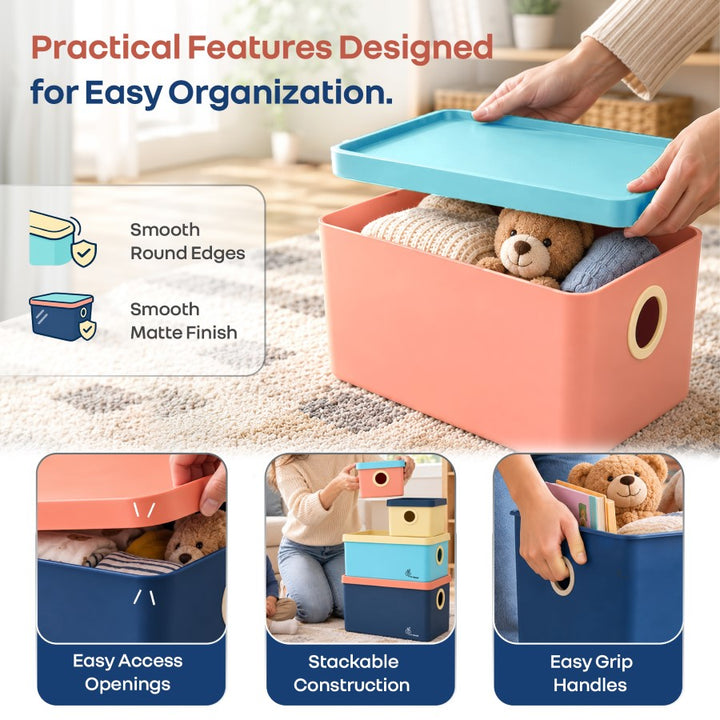 Kiddo Korner Multi Storage Organiser with Lid BPA Free PP Material Set of 4 - Indigo Multi