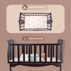 Dream Time Wooden Cradle - Swing & Wheel Lock, High Quality Pine Wood, Scratch Resistant