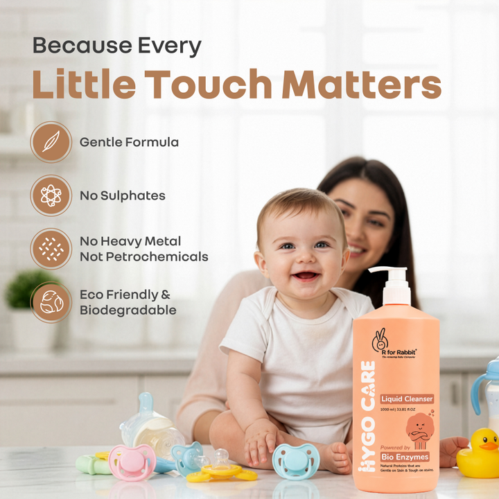 Hygo Care Liquid Cleanser 1 litre with Pump , Bio Enzyme Baby Bottle & Toy Cleanser - White
