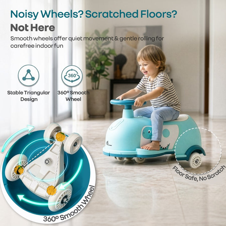 Iya Iya Poppy 3 in 1 Kids Swing Car - Self-Steering Swing Action - Scratch Free Quiet Wheels With ABEC 7 Bearing - Age 2+ Years - Lake Blue