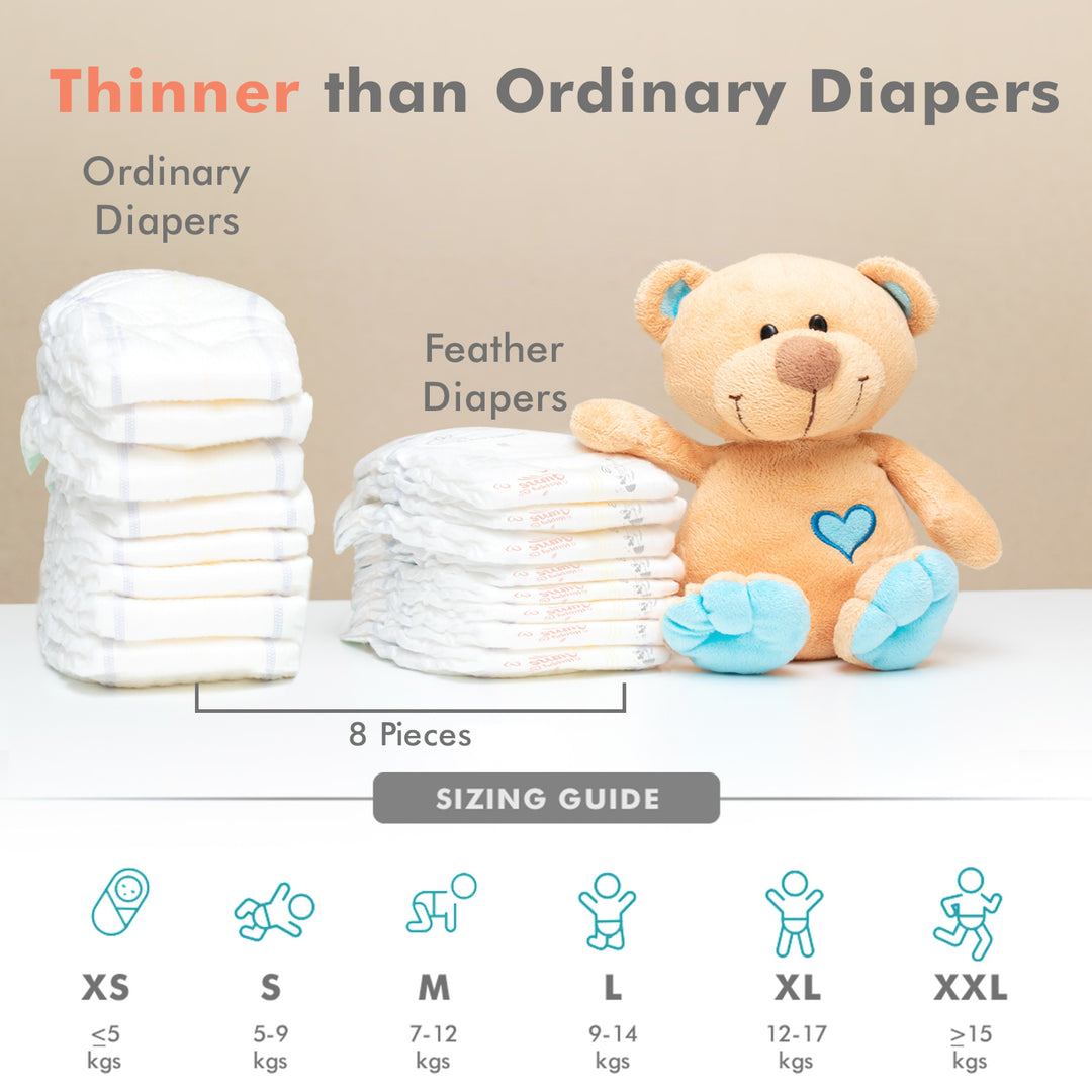 Feather Diapers Taped Style - Next Gen Baby Diapers that Breathes, Dermatologically tested, sensitive skin suitable, Chemical-free, Leak-Proof
