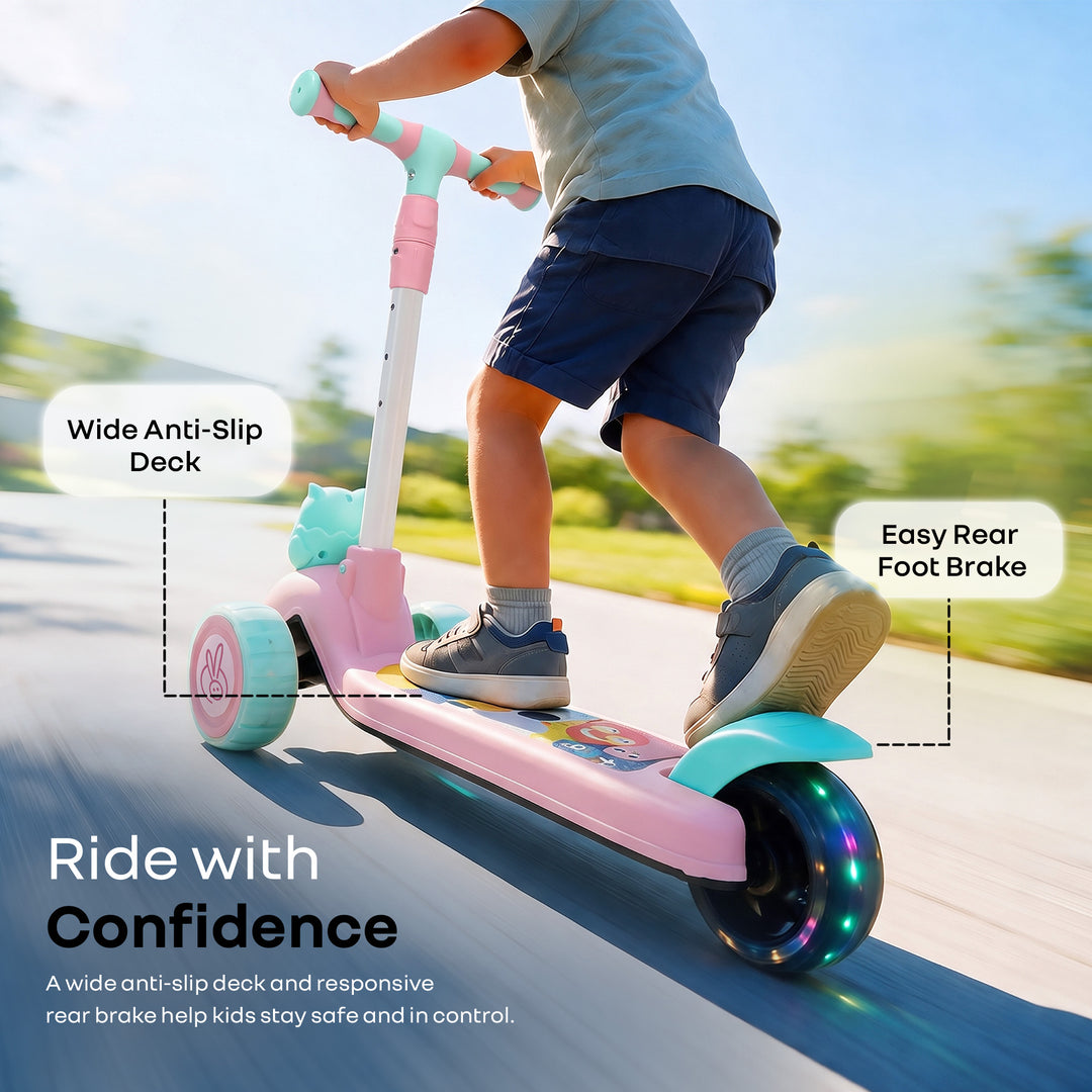 Road Runner Ryder Kids Scooter - PU LED wheels & Multi-Level Height Adjustment - Pink Blue