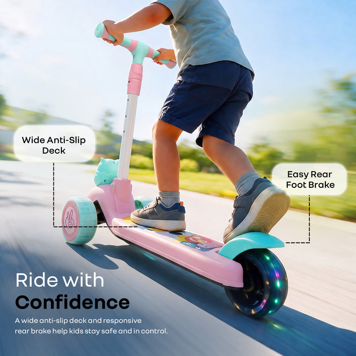 Road Runner Ryder Kids Scooter - PU LED wheels & Multi-Level Height Adjustment - Pink Blue