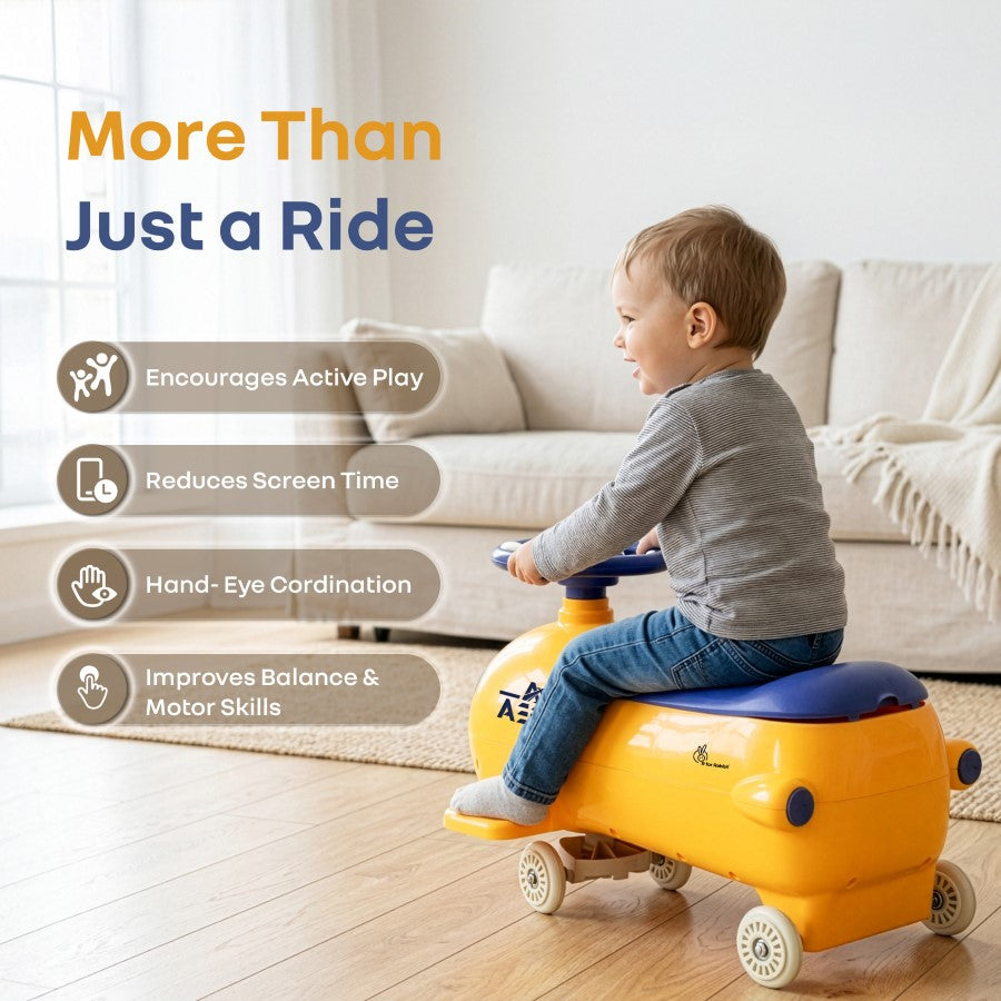 R for Rabbit Iya Iya Aero Ace 2-in-1 Swing Car Ride On for Kids with Toy Storage, Smooth Wheels & ABEC 7 Bearing - Orange Blue