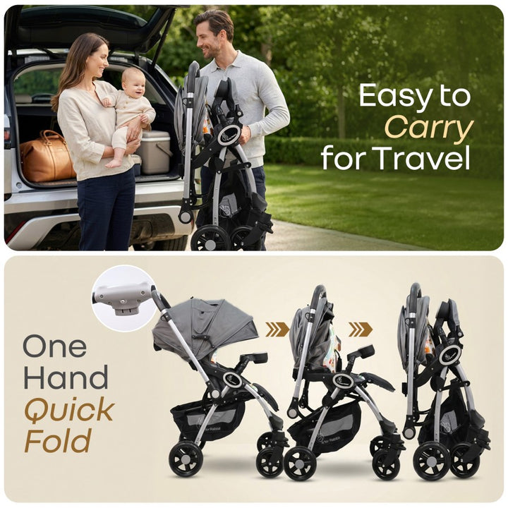 Chocolate Ride Stroller For Kids Reversible Handle, Multiple Recline Positions, Cup Holder with Meal Tray, 5 Point Safety Harness, Storage Basket - Grey Safari