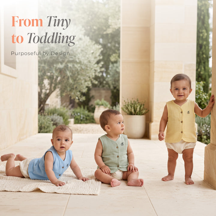 Pastelpops Multicolor Cotton Crinkle Front Open Vest Pack of 3 (Design A)