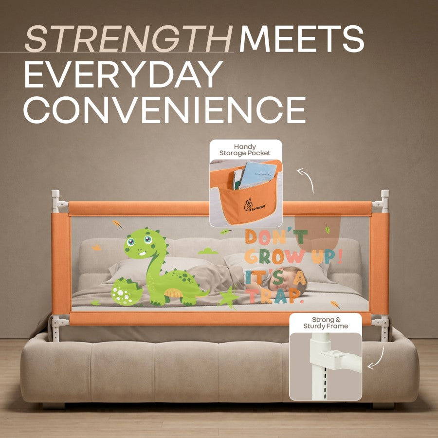 Safari Bed Rail for Baby Easy Install, Anti-Fall Safeguard for Toddler Safety - Dino Peach