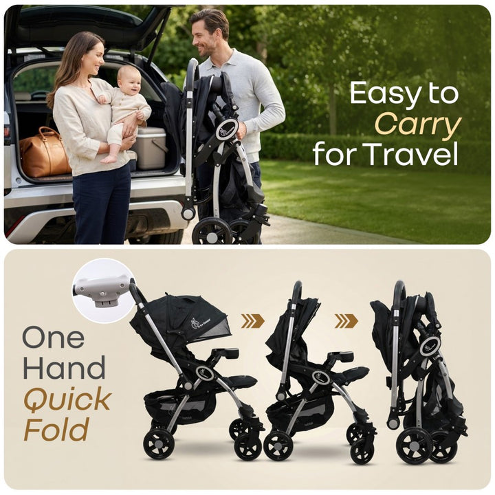 Chocolate Ride Baby Stroller With Personalized Name Plate - Black Grey