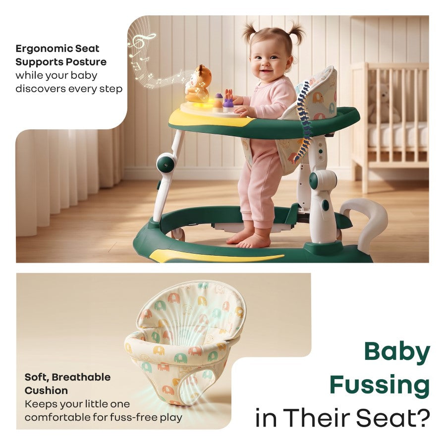 Little Feet Plus Walker - Detachable Toy Bar With Music & Light - Green Yellow
