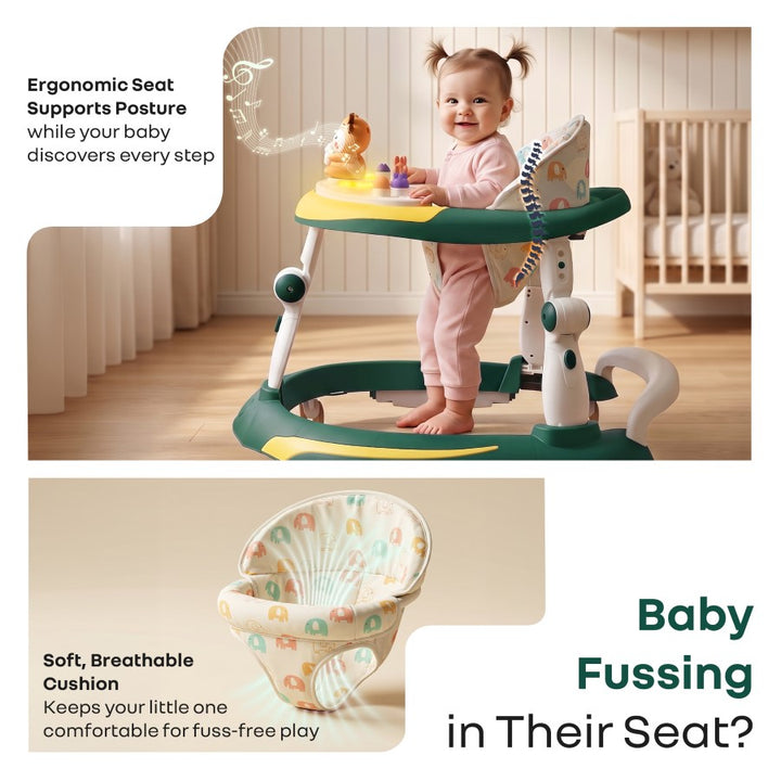 Little Feet Plus Walker - Detachable Toy Bar With Music & Light - Green Yellow
