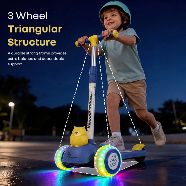 Road Runner Ryder Kids Scooter - PU LED wheels & Multi-Level Height Adjustment - Blue Yellow