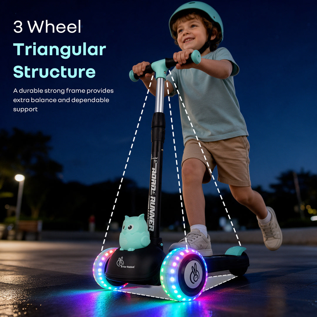 Road Runner Ryder Kids Scooter - PU LED wheels & Multi-Level Height Adjustment - Black Blue