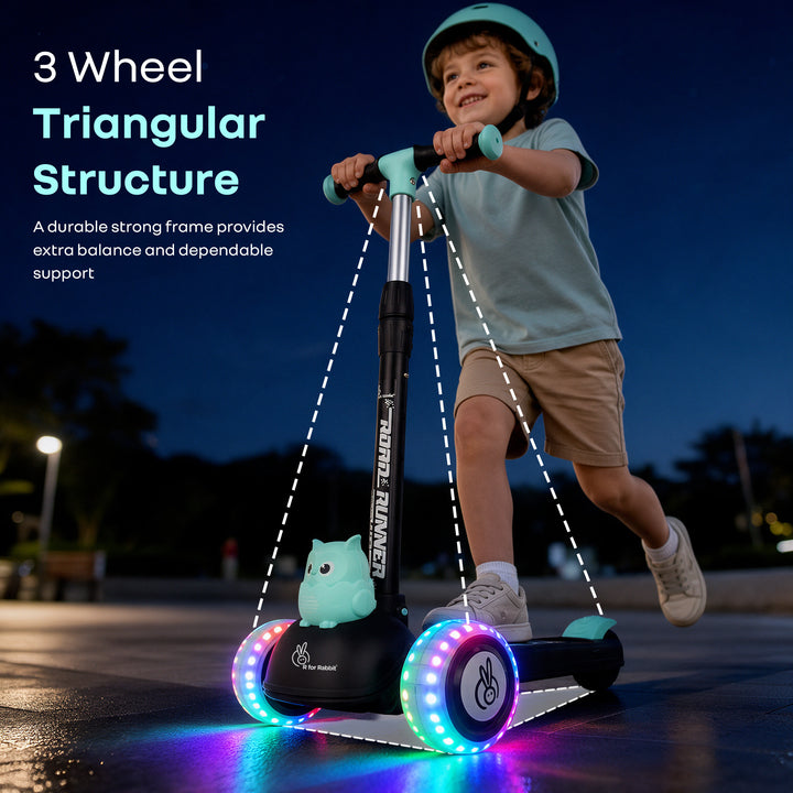 Road Runner Ryder Kids Scooter - PU LED wheels & Multi-Level Height Adjustment - Black Blue