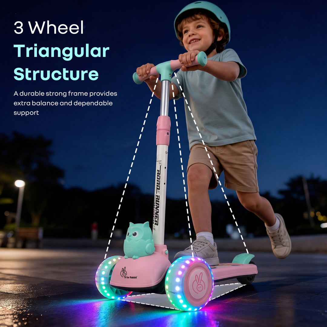 Road Runner Ryder Kids Scooter - PU LED wheels & Multi-Level Height Adjustment - Pink Blue