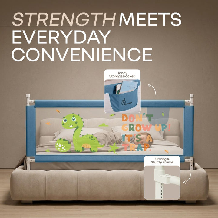 Safari Bed Rail for Baby Easy Install, Anti-Fall Safeguard for Toddler Safety - Dino Blue