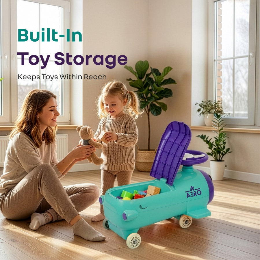 R for Rabbit Iya Iya Aero Ace 2-in-1 Swing Car Ride On for Kids with Toy Storage, Smooth Wheels & ABEC 7 Bearing - Green Purple