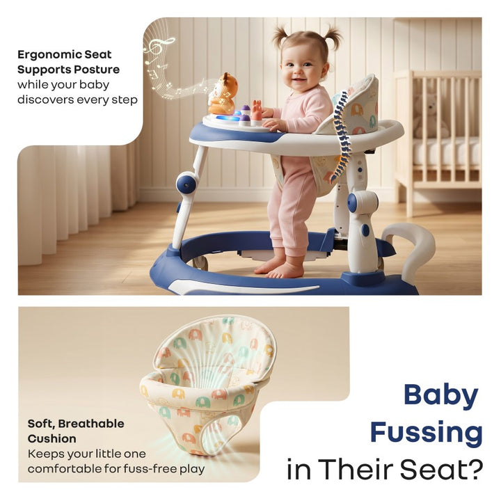 Little Feet Plus Walker - Detachable Toy Bar With Music & Light - Blue White
