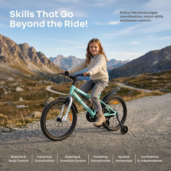Vroom Bicycle For Kids 20 Inch With 90% Plug And Play For Ease Of Installation, Wide Training Wheels, Adjustable Seat, 7-10yrs, Upto 50kgs - Sea Green