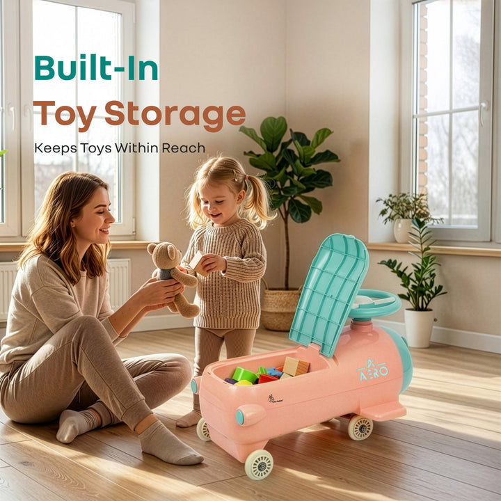 R for Rabbit Iya Iya Aero Ace 2-in-1 Swing Car Ride On for Kids with Toy Storage, Smooth Wheels & ABEC 7 Bearing - Peach Green