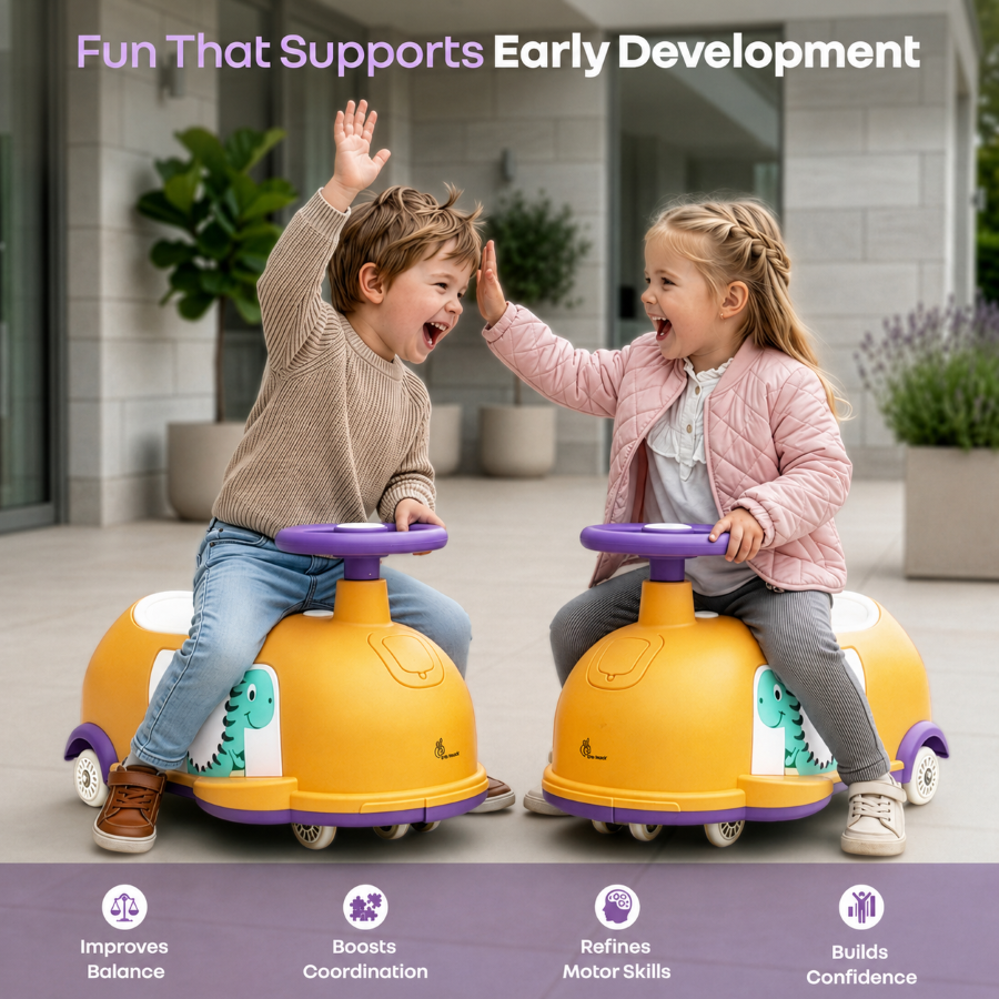 Iya Iya Poppy 3 in 1 Kids Ride On Swing Car, Push Ride & Pull Along, Stable Triangular Structure, Inbuilt Toy Compartment Age 2+ Years - Orange Purple