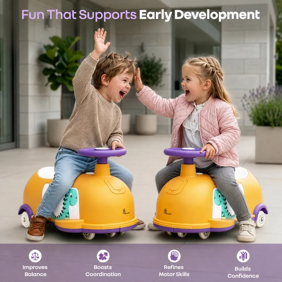 Iya Iya Poppy 3 in 1 Kids Ride On Swing Car, Push Ride & Pull Along, Stable Triangular Structure, Inbuilt Toy Compartment Age 2+ Years - Orange Purple