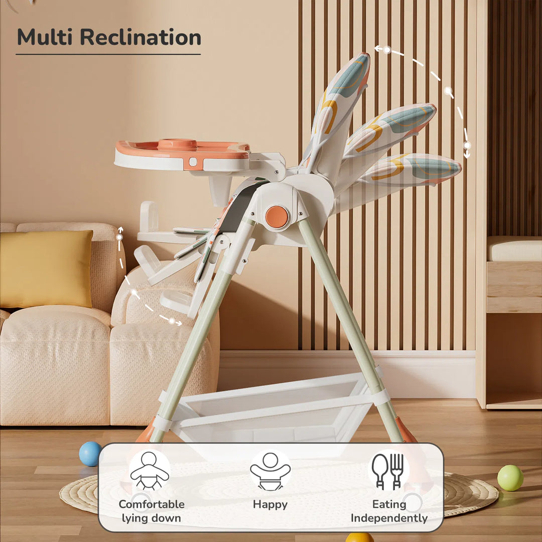 Marshmallow High Chair - 7 Level Height Adjustment, 3 Recline Modes, Adjustable & Removable Double Meal Tray, 6 months-5 years