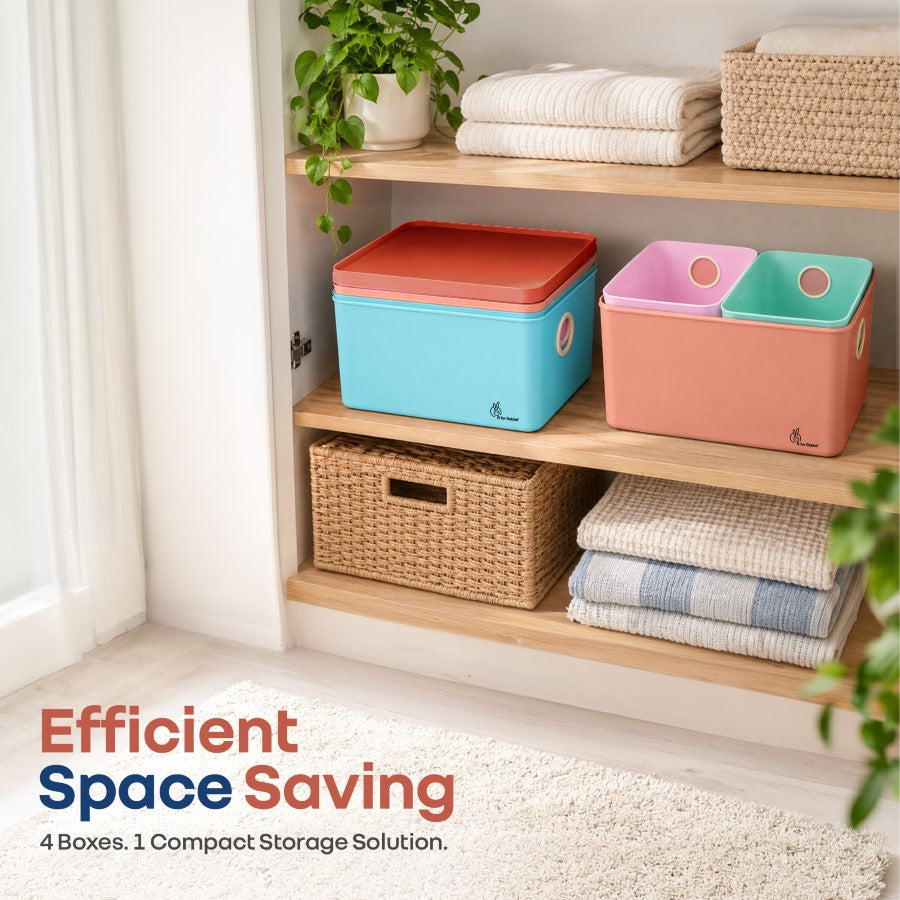 Kiddo Korner Multi Storage Organiser with Lid BPA Free PP Material Set of 4 - Aqua Multi