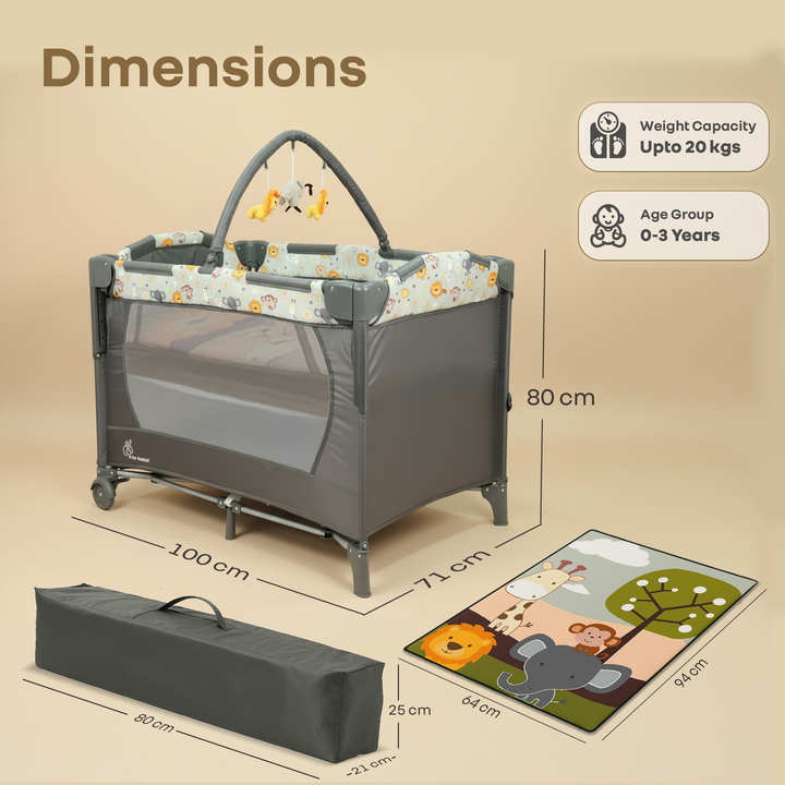 Hide N Seek Bliss Baby Cot - Safe, Cozy & Foldable Cot for Babies 0-3 Years